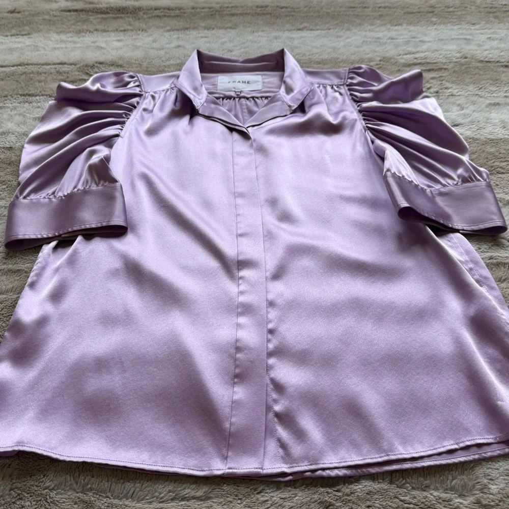 FRAME Gillian Stretch Silk Blouse in Lilac Size S - Picture 7 of 16